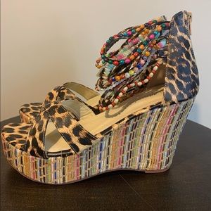 Get More Beauty, Wedge Heel, Animal Print & Beading, Size 40
